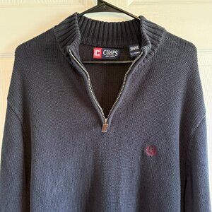 Chaps Sweater Mens XL Navy Blue 100% Cotton 1/4 Zip Mock Neck Ribbed Knit